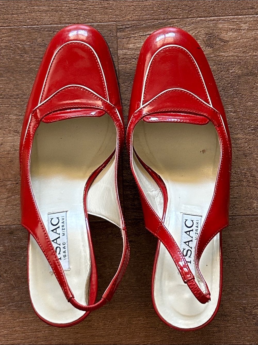 1990s Vintage Red Patent Leather Sling Back Heels: ISAAC by Isaac Mizrahi